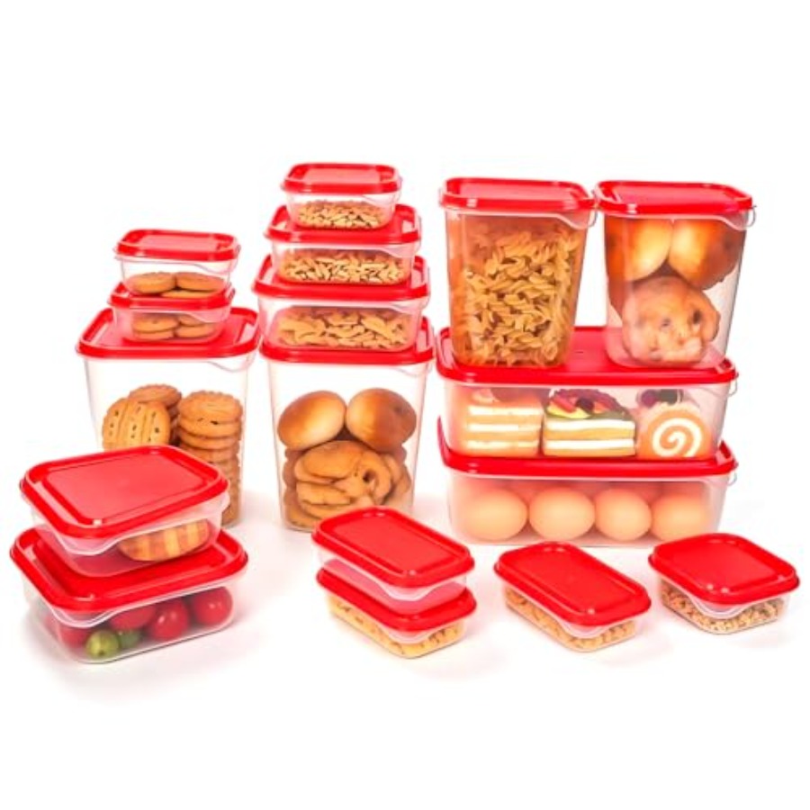 Food Storage Acrylic Containers - 17Pcs Plastic Food Storage Set, Red