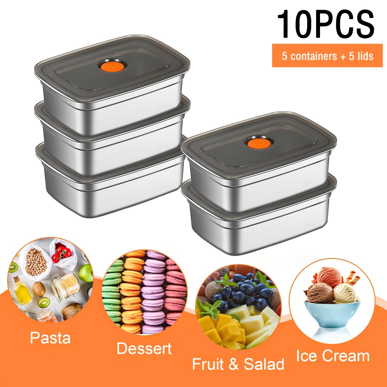 Food Storage In Restaurant - 10-Piece Stainless Steel Food Storage Containers
