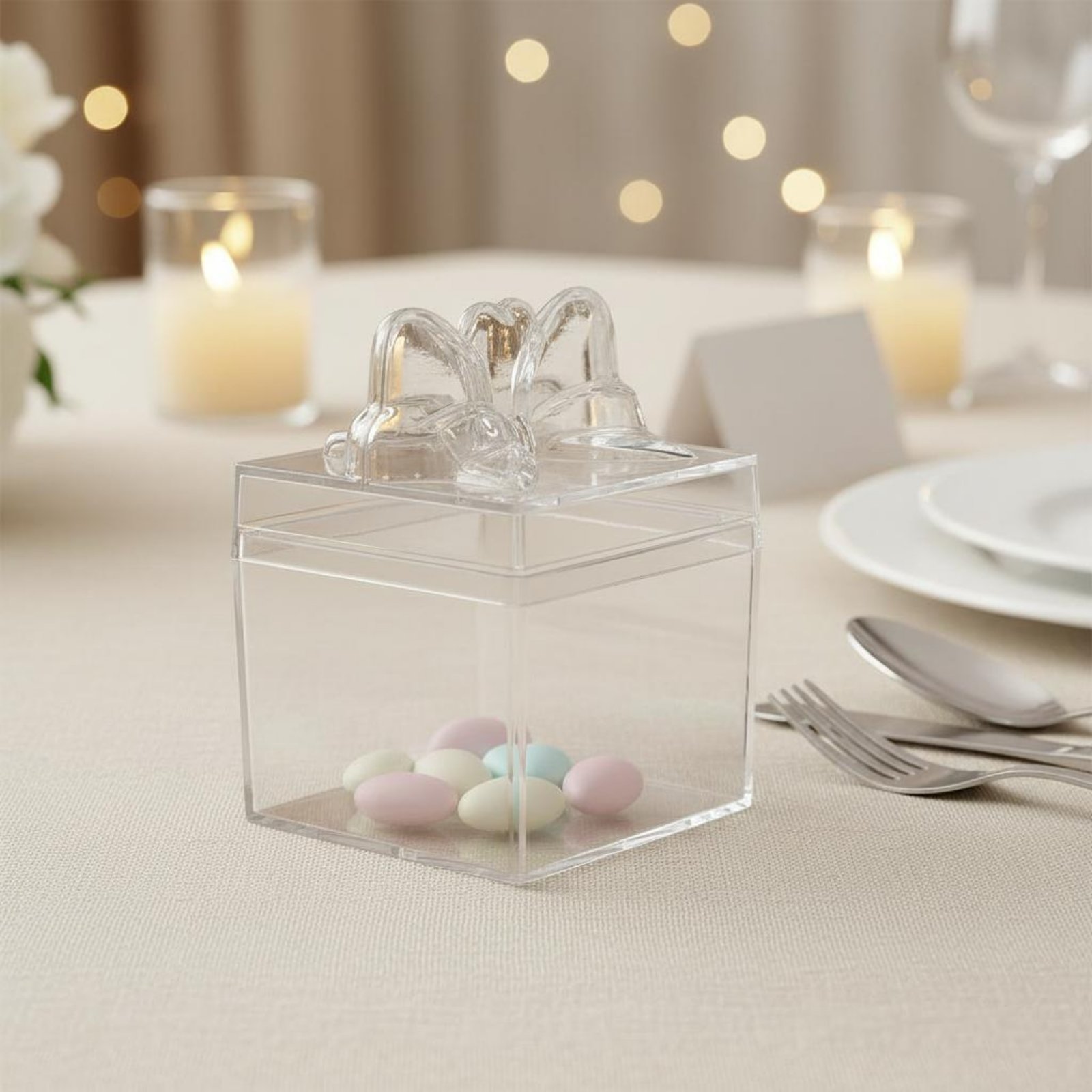 Food Storage Boxes - Clear Plastic Candy Box with Ribbon