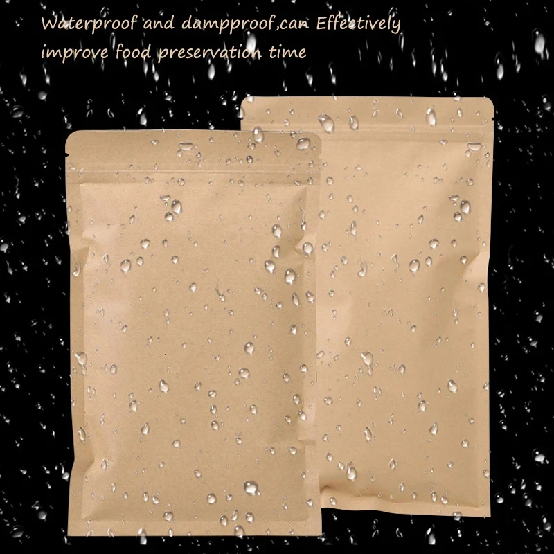 Food Storage Bags Reusable - 100PCS Brown Kraft Paper Zipper Lock