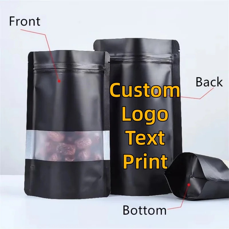 Food Storage Ziploc Bags - 100PCS Stand-up Matte Black Aluminum Foil