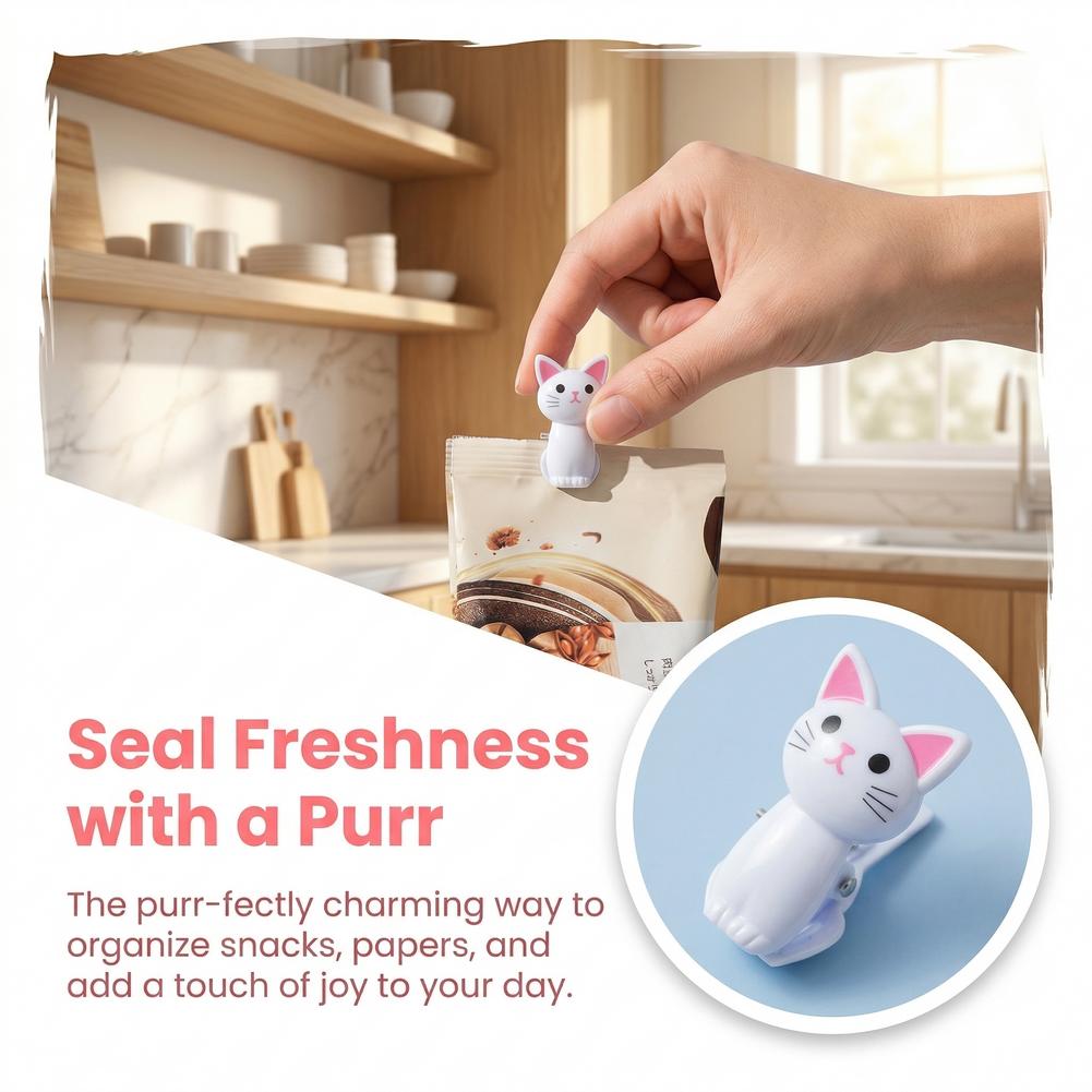 Food Storage Bags Reusable - Cute Cat Shaped Bag Clips Reusable