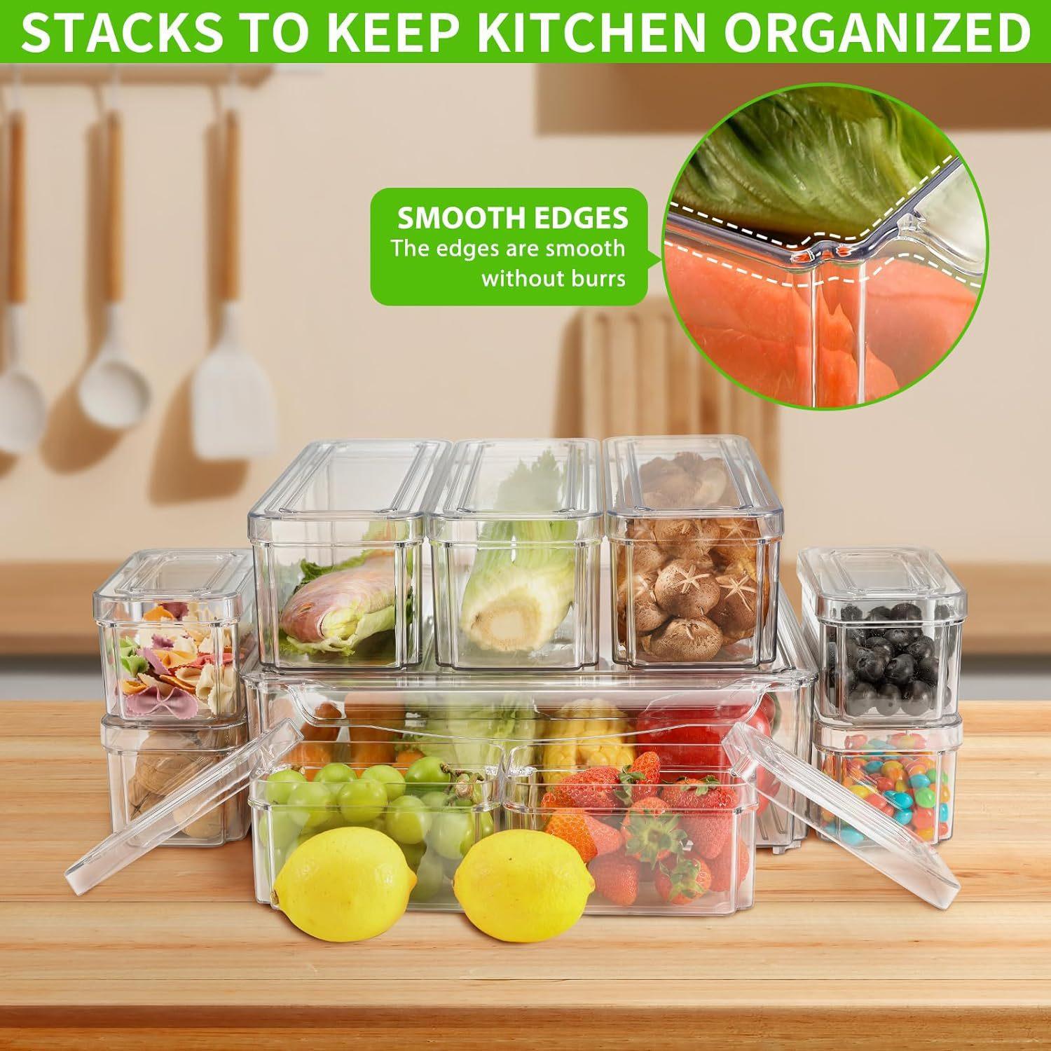 10/14Pcs Fridge Organizer Bins - đánh giá và giá Stackable Pantry Bin