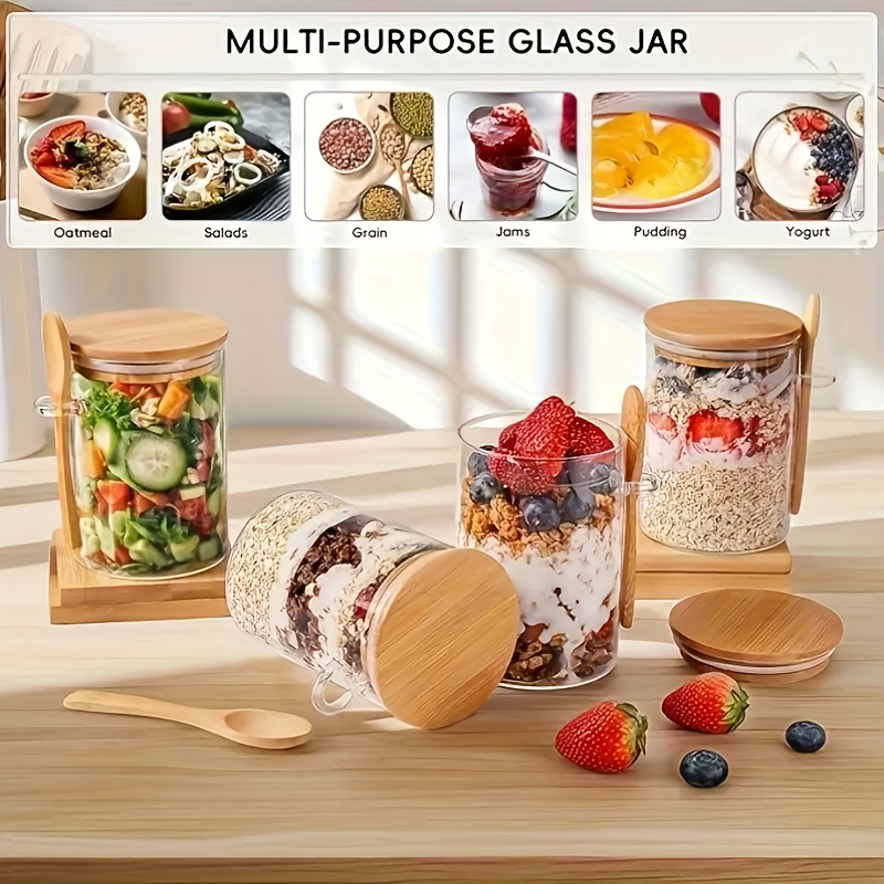 1/2/4/8Pcs Oatmeal Glass Cup S - đánh giá và giá Food Storage With Glass Lids