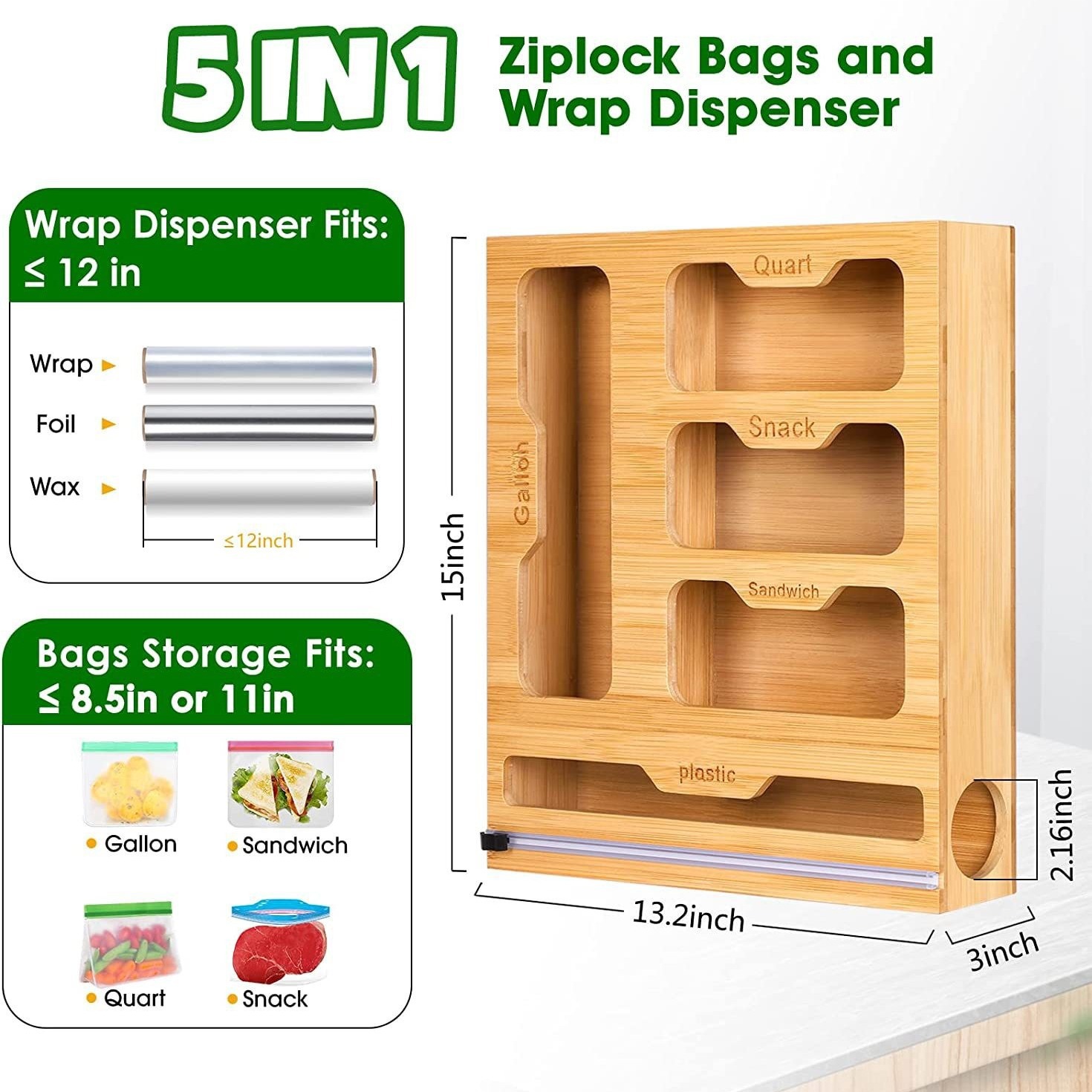 Bamboo Ziplock Food Bag Holder - đánh giá và giá Food Storage Dispenser