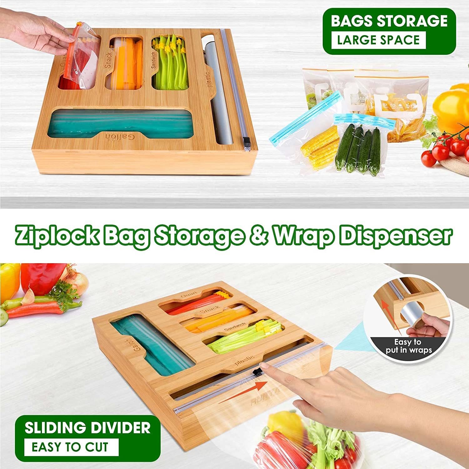 Bamboo Ziplock Food Bag Holder - đánh giá và giá Food Storage Dispenser